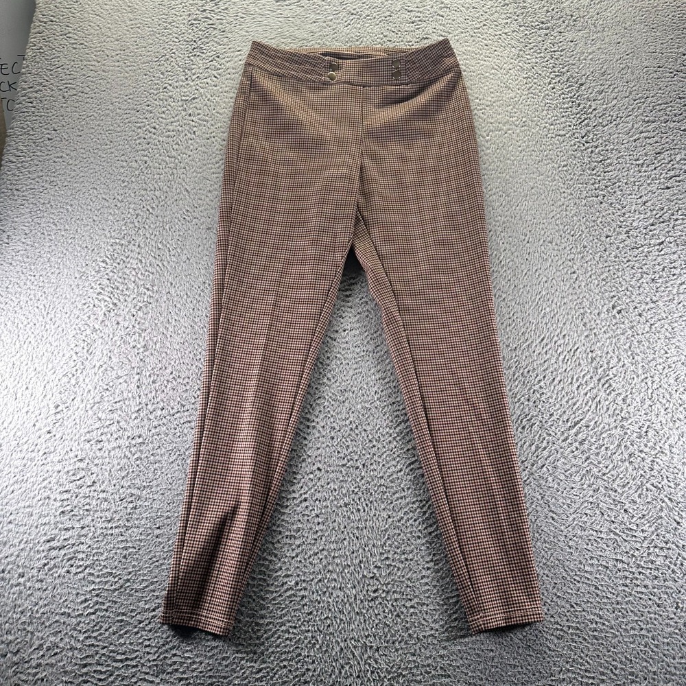 Zac & Rachel Pant Womens S Brown Polyester Skinny Preppy Stretch Houndstooth